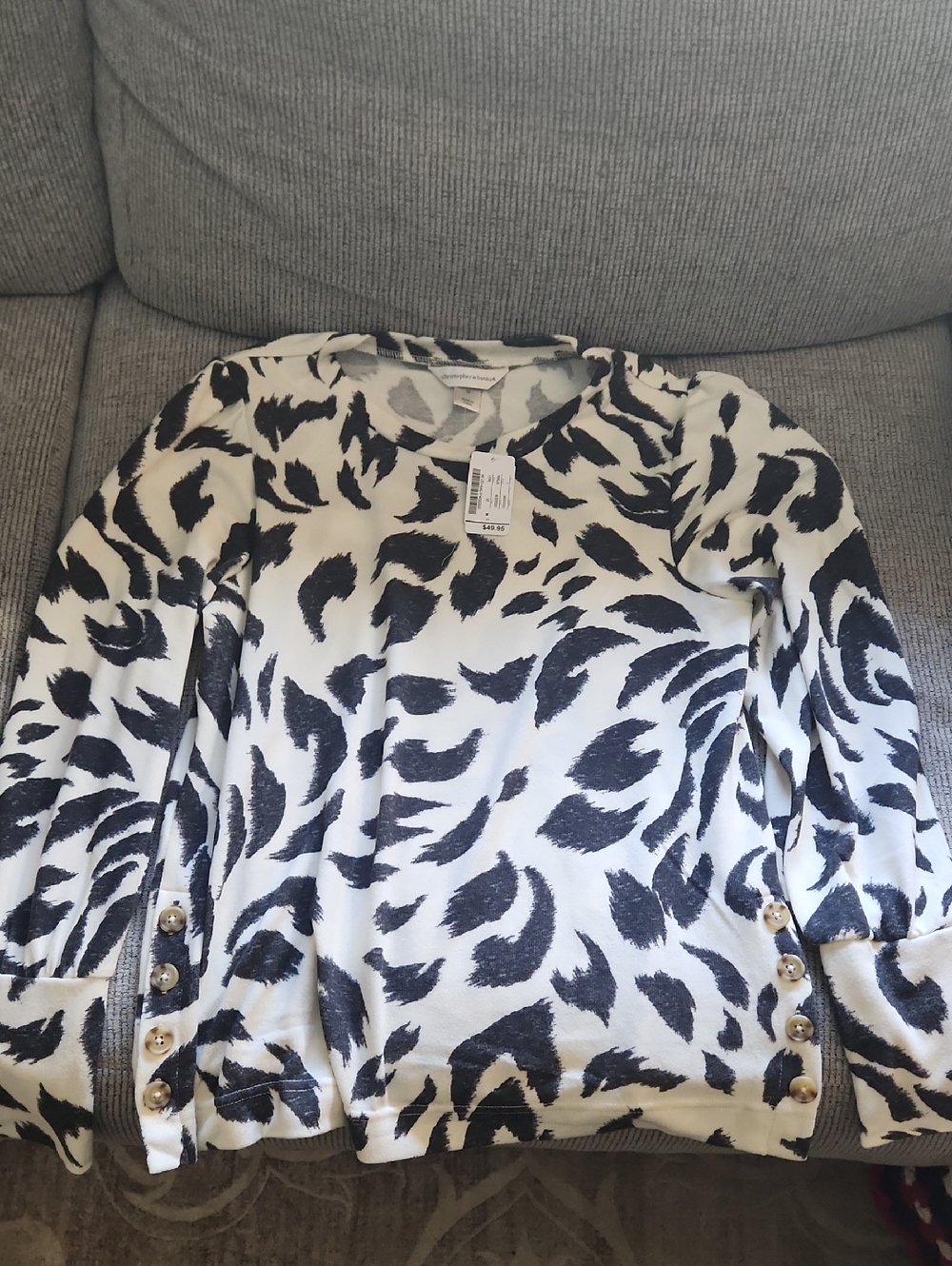 Christopher & Banks Black and White Printed Side-Button Sweater